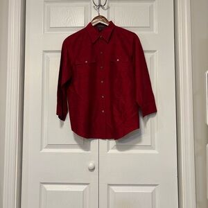 Lauren Ralph Lauren Red Silk Preppy Workwear Button Down Blouse Size 10